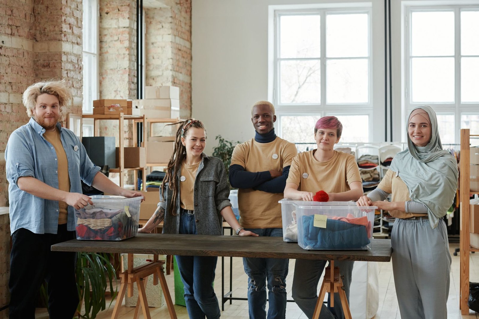 Volunteers in a community donation centre